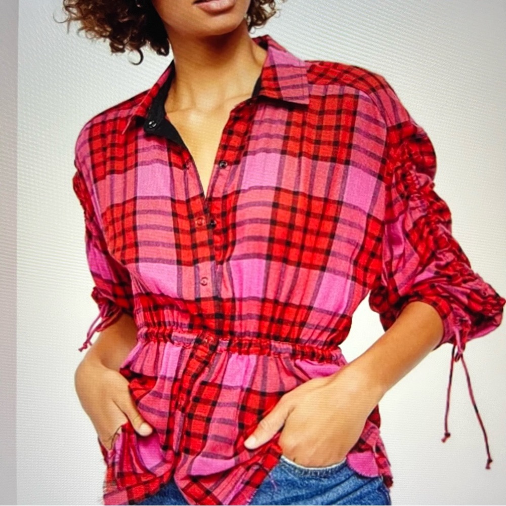 NWT’s Free People Pacific Dawn cottage core, prairie core, plaid shirt.